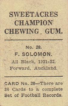 1930 Sweetacres Football Records #28 Frank Solomon Back